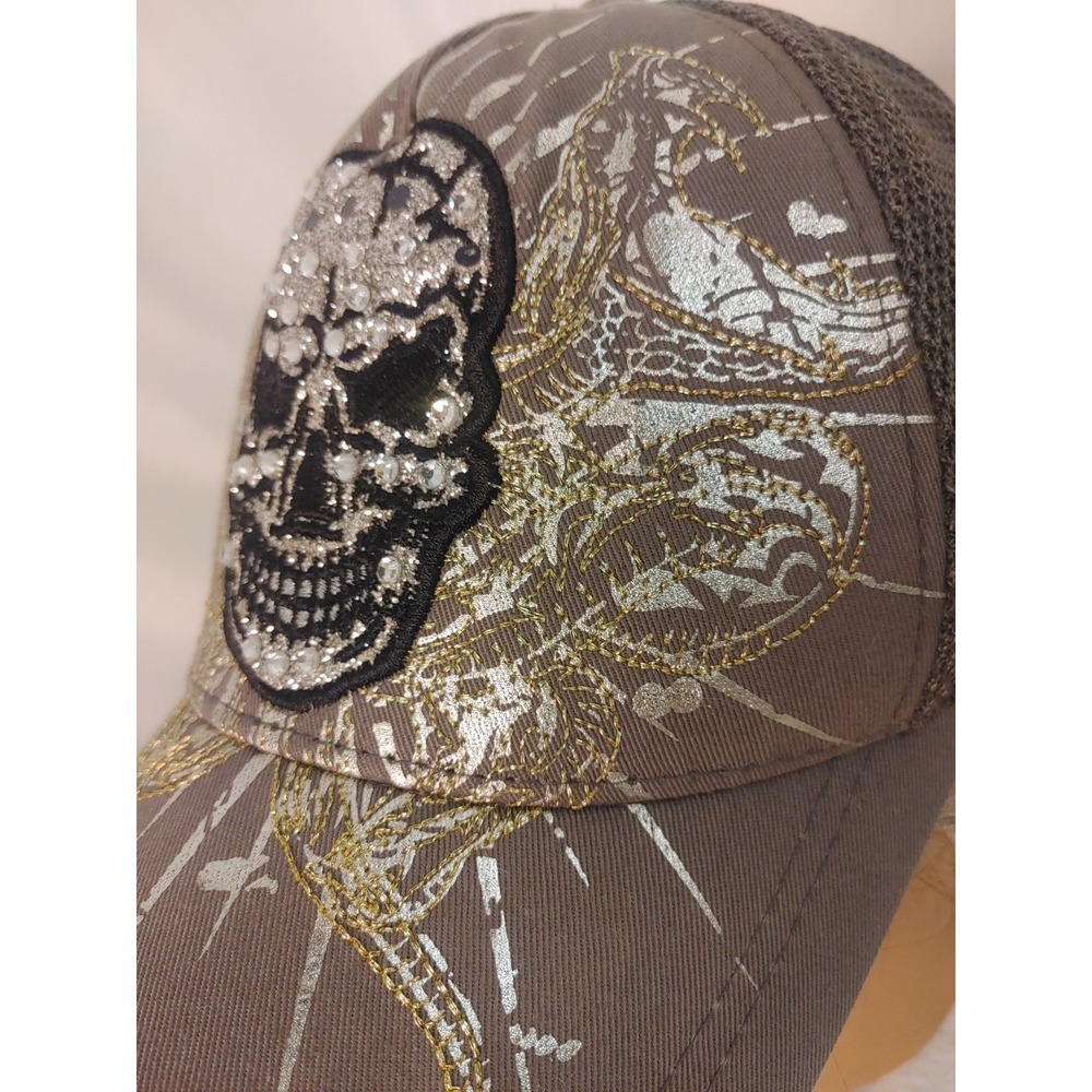 KB Ethos VTG Skull Embroidery Snapback Hat Skulls‎ Adjustable Cap Women Grey - Picture 6 of 8
